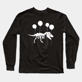 Fossil dinosaur fly with and balloons, fossil white silhouette Long Sleeve T-Shirt